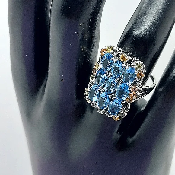 Natural Oval Swiss Blue Topaz 6x4mm Sapphire 925 Sterling Silver Ring Sz 7 - Picture 3 of 13